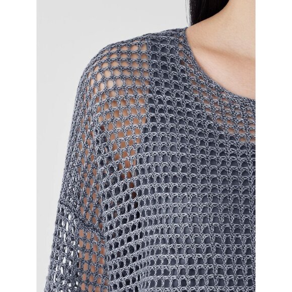 LARGE Eileen Fisher Gray Organic Linen Délavé Round Neck Crochet Top - Picture 11 of 11
